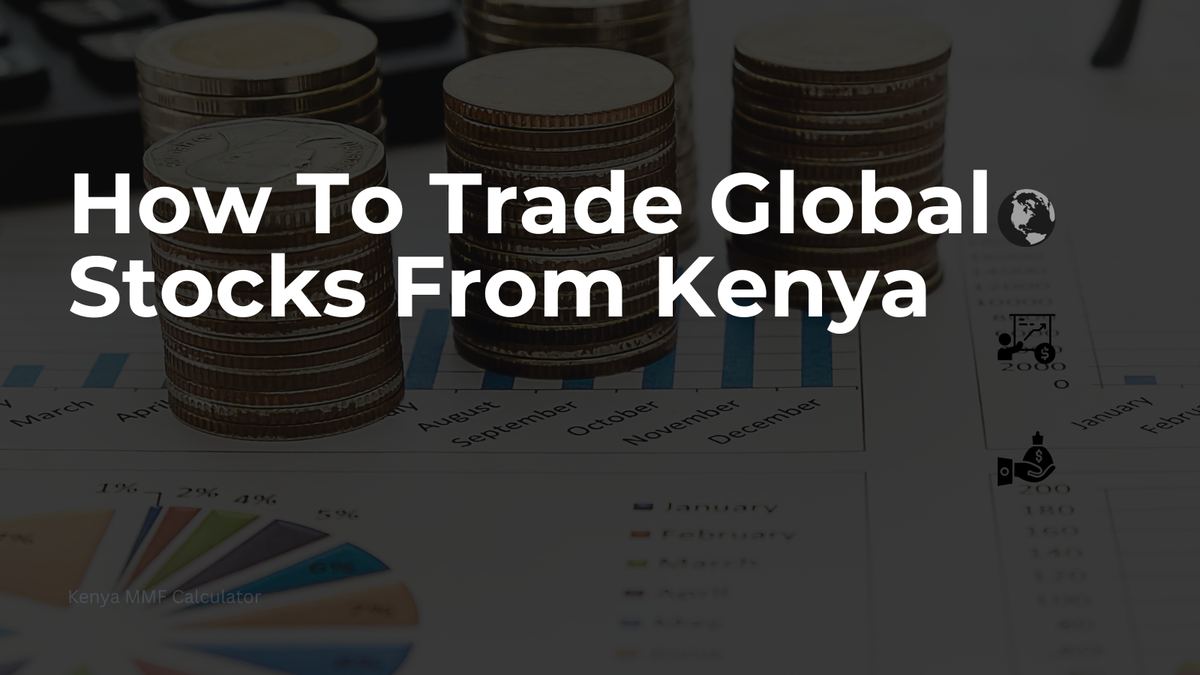 How to trade global stocks from Kenya guide cover image with coins and financial charts