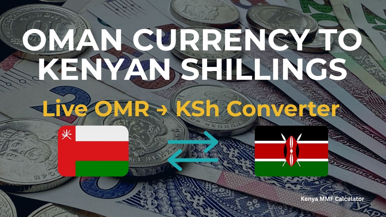 Oman currency to Kenyan shillings conversion graphic with the Oman and Kenya flags